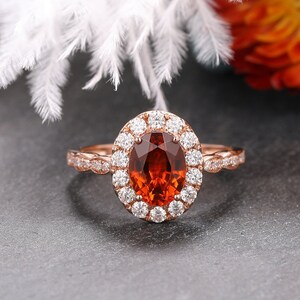 Anniversary Gifts For Lover, 6x8mm Oval Natural Spessartite Garnet Ring, Jewelry, 14k Gold Fanta Garnet Ring,Unique Gemstone Engagement Ring