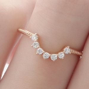 Crown Shape Wedding Band, Art Deco Moissanite Diamond Wedding Ring, Vintage Moissanite Ring, Matching Band Ring, Stack Ring,Anniversary Ring