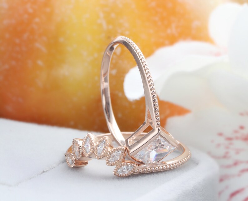 Unique Bridal Set 5.5x5.5mm Square Cut Moissanite Ring Etsy