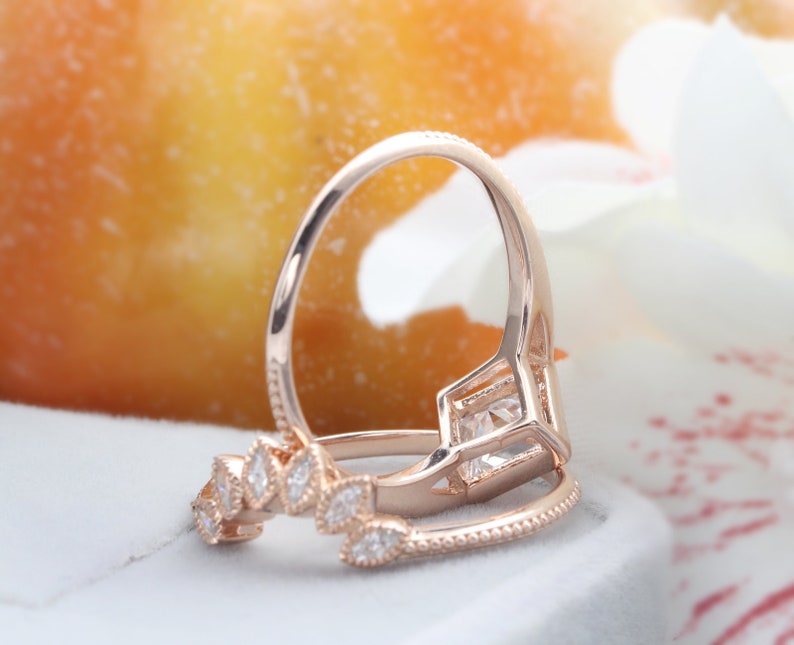 Unique Bridal Set 5.5x5.5mm Square Cut Moissanite Ring Etsy