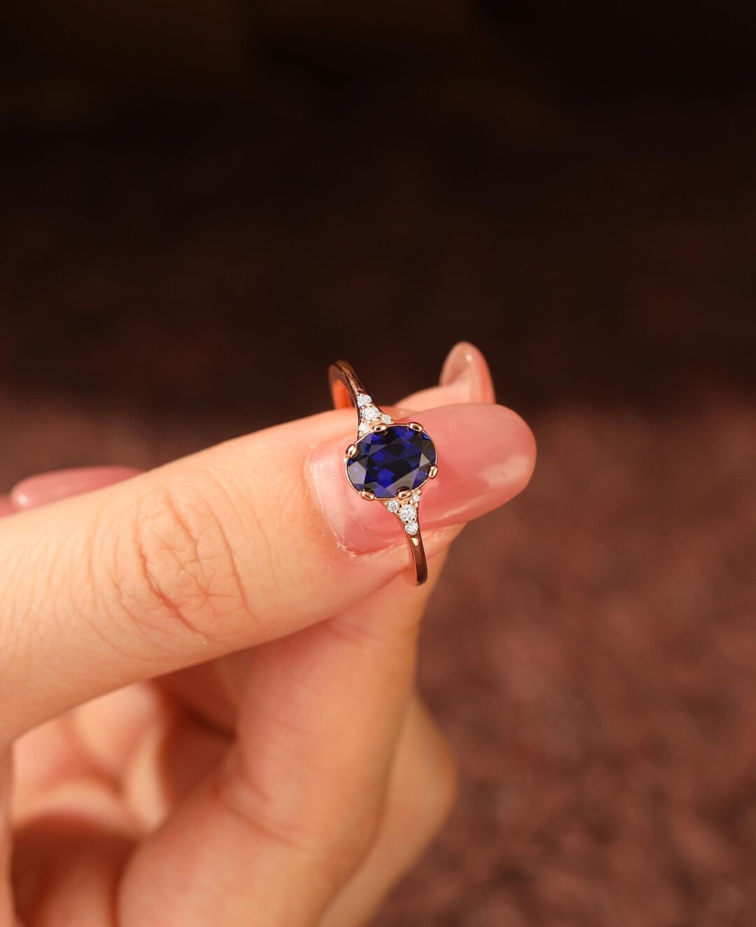14k Solid Gold Engagement Rings for Women Oval 6x8mm Blue Sapphire ...