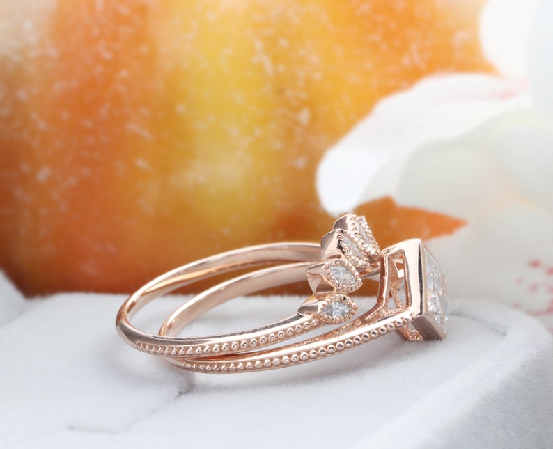 Unique Bridal Set 5.5x5.5mm Square Cut Moissanite Ring Etsy