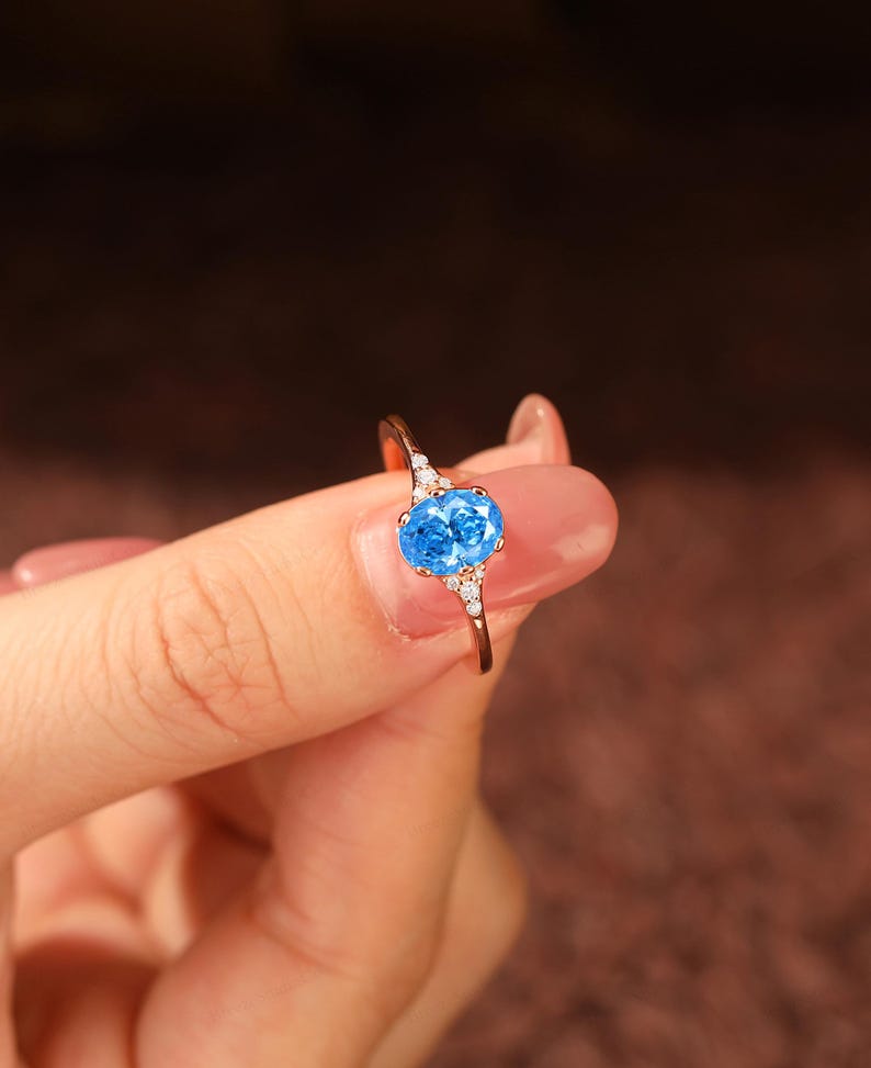 Oval Blue Lab Diamond Engagement Ring, 14K Gold Proposal Ring - Etsy