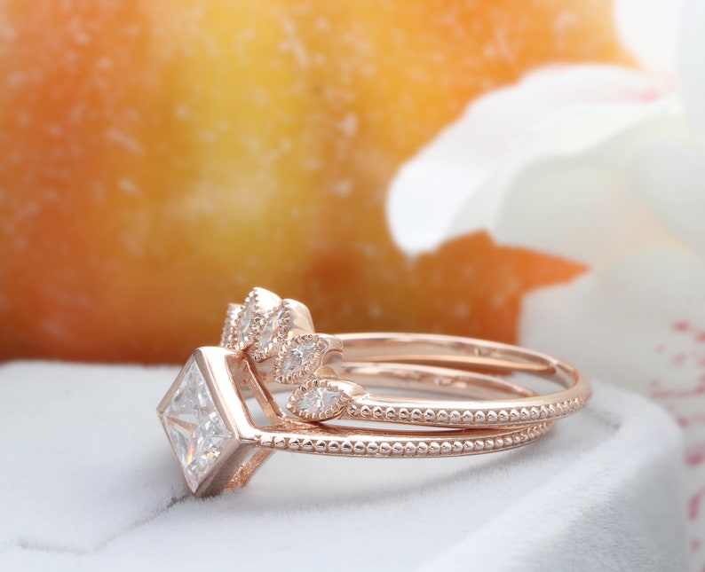 Unique Bridal Set 5.5x5.5mm Square Cut Moissanite Ring Etsy