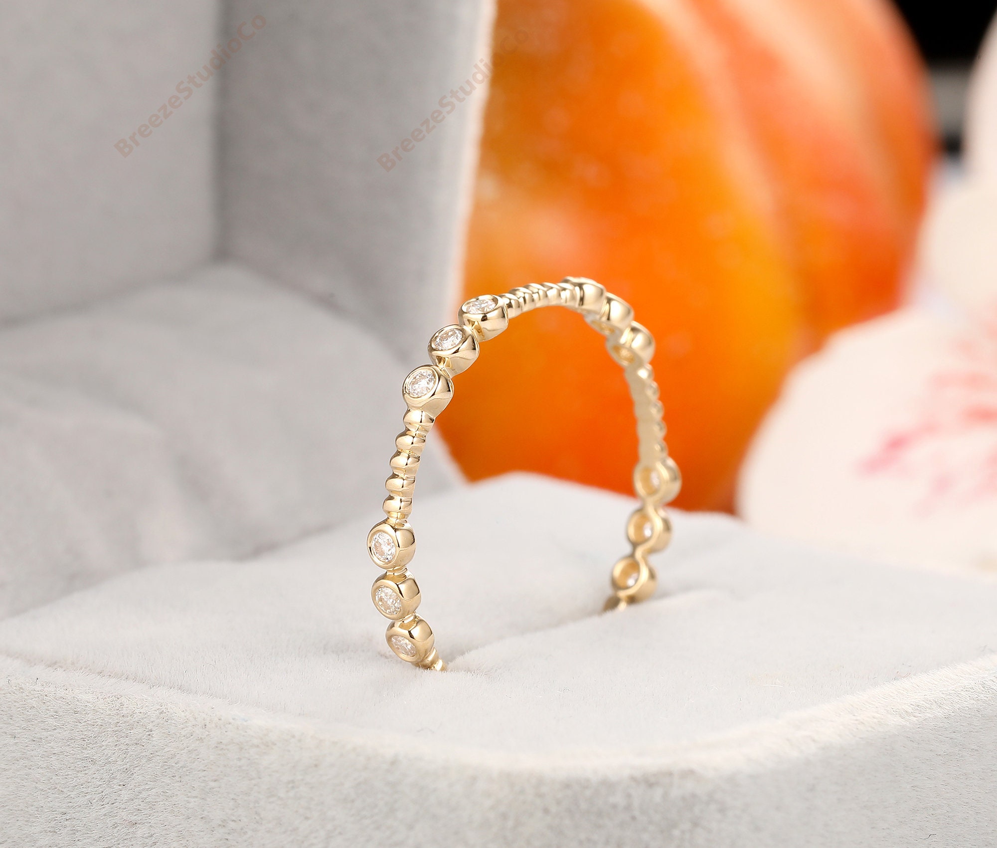 Full Eternity Round Moissanite Wedding Band, Bezel Setting Rings ...