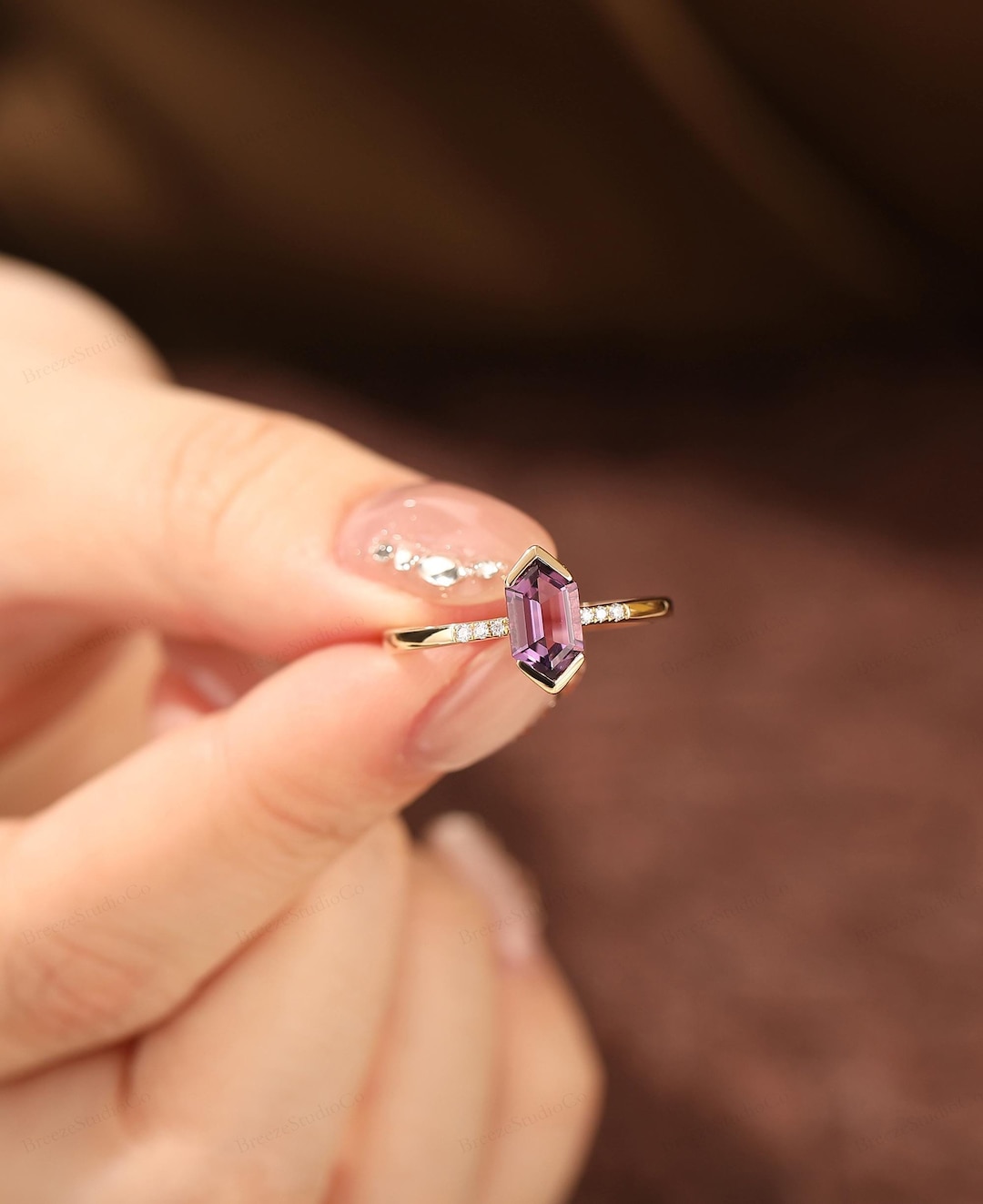 Natural Amethyst February Birthstone Proposal Ring for Women 14k Gold ...