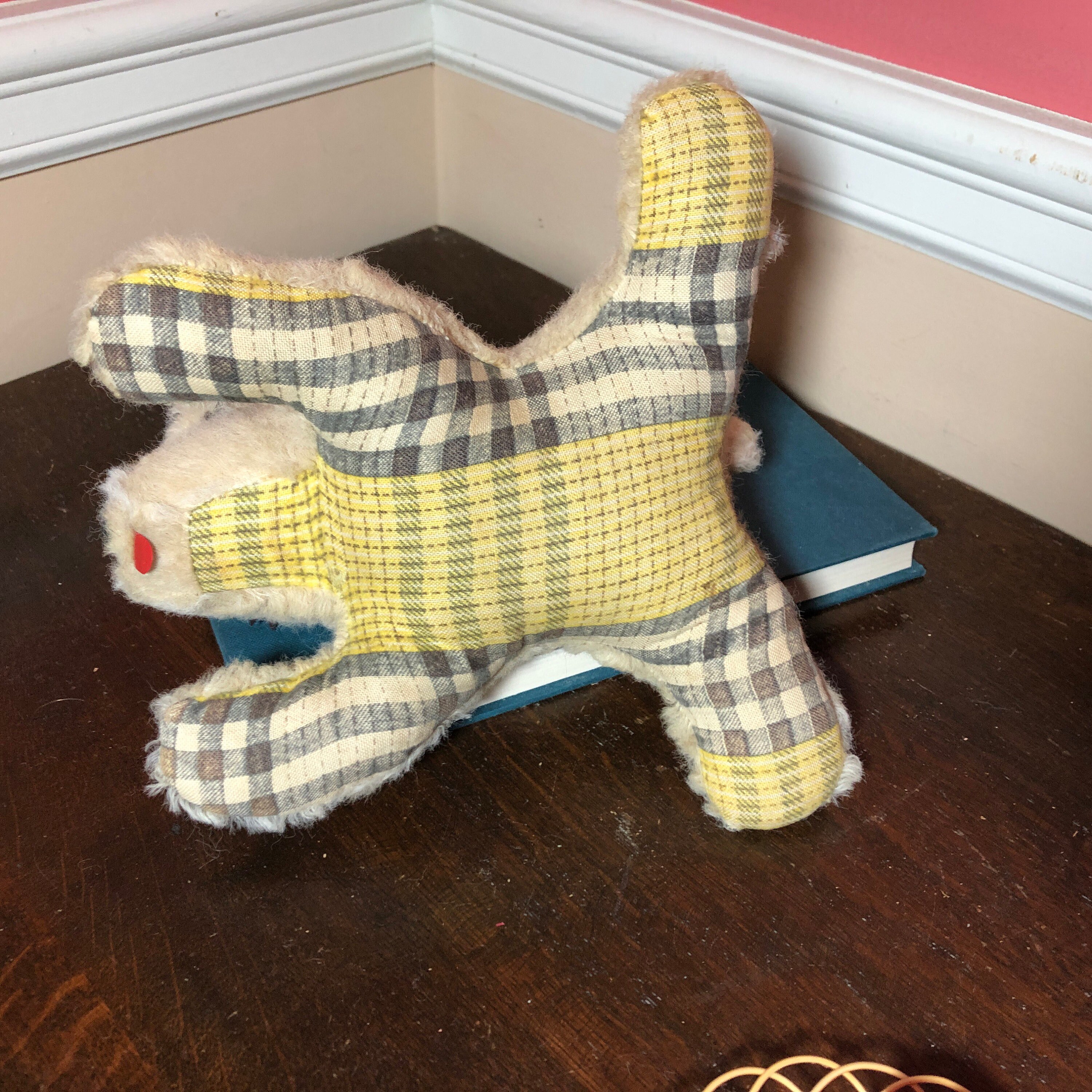 Vintage Stuffed Dog with plaid | Etsy