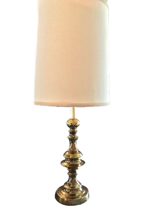 Stiffel Brass Lamp with Drum Shade Pair of Large 1970s Brass Stiffel Floor