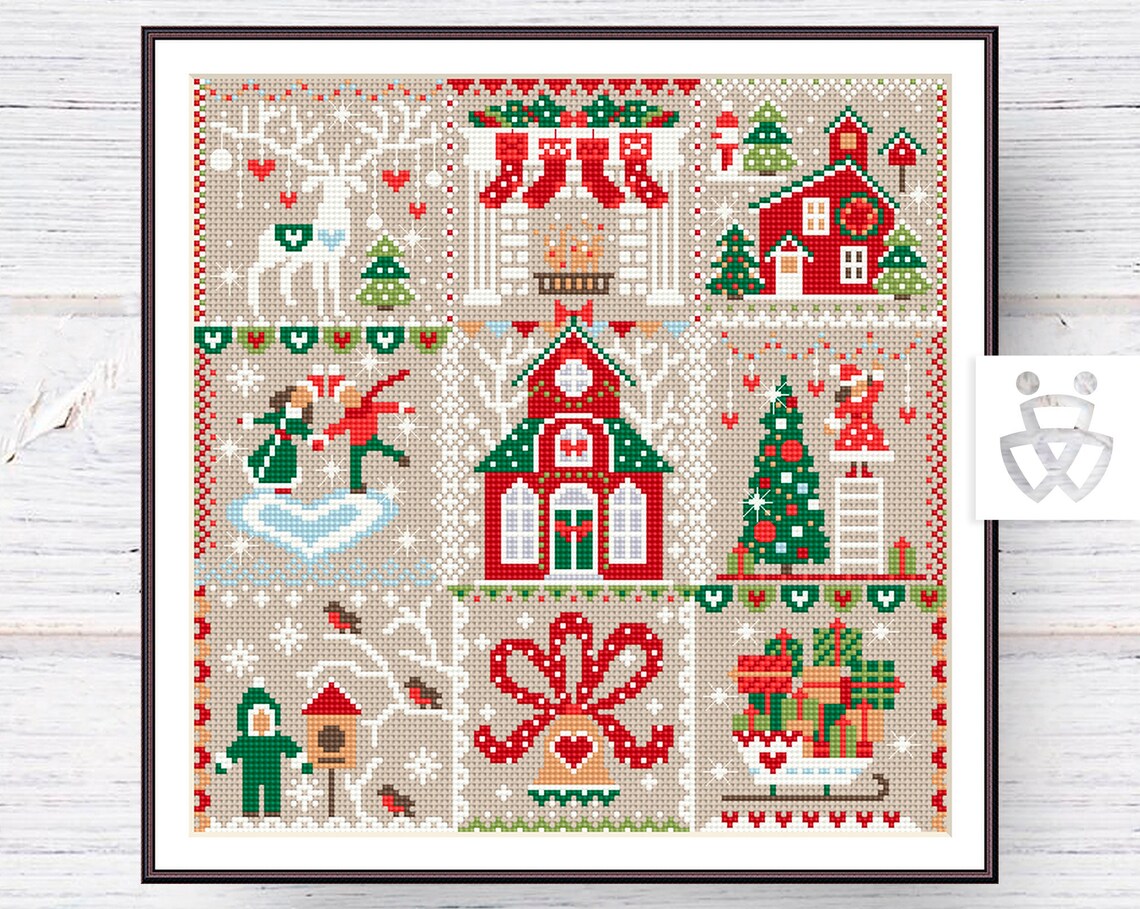Cross stitch pattern pdf Christmas Pillow New Year Hand drawn Etsy