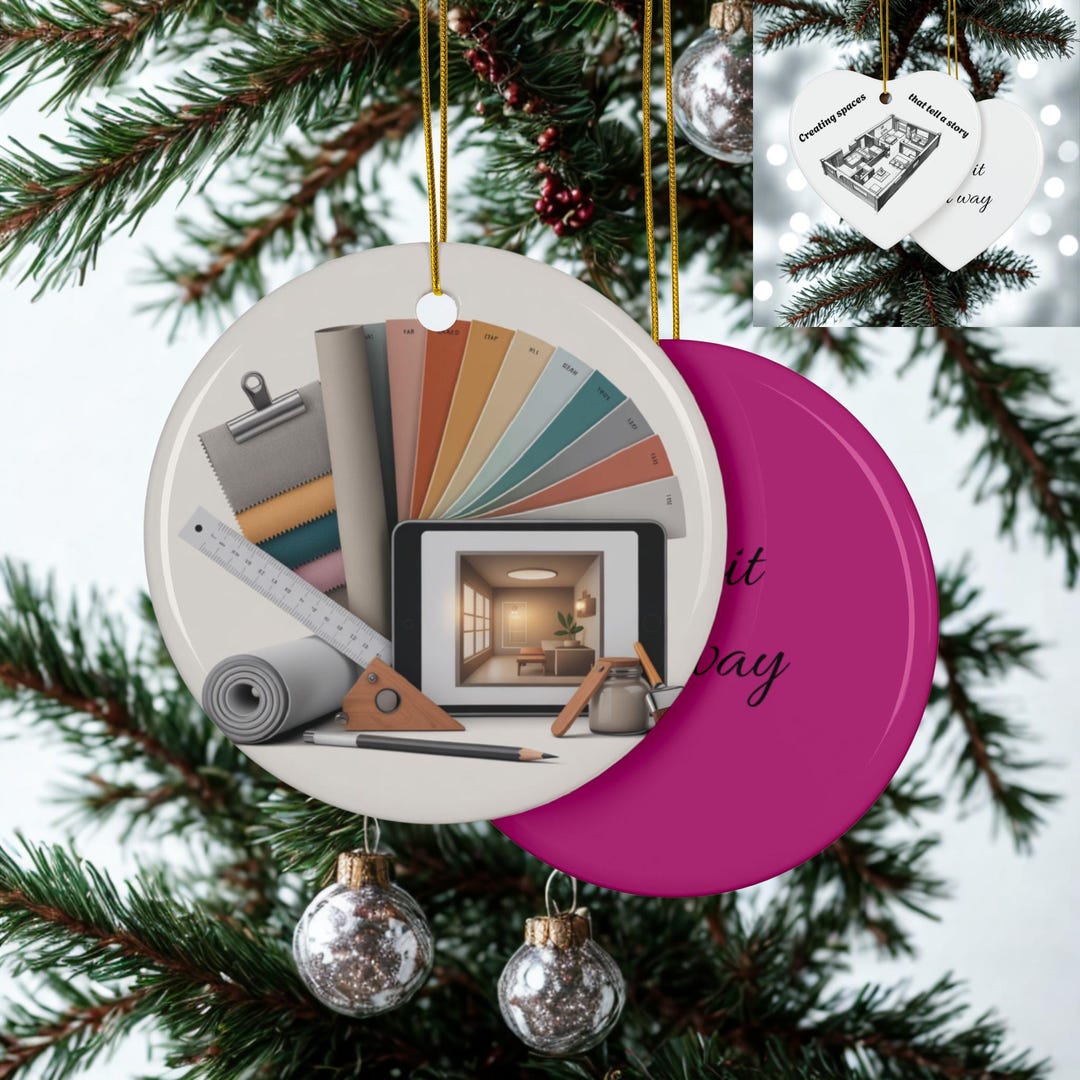 Customizable Interior Designer Ceramic Ornament, Girly Pink Interior ...