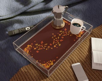 Autumn Leaves Acrylic Serving Tray, Fall Leaf Coffee Table Decor, Thanksgiving & Housewarming Gift