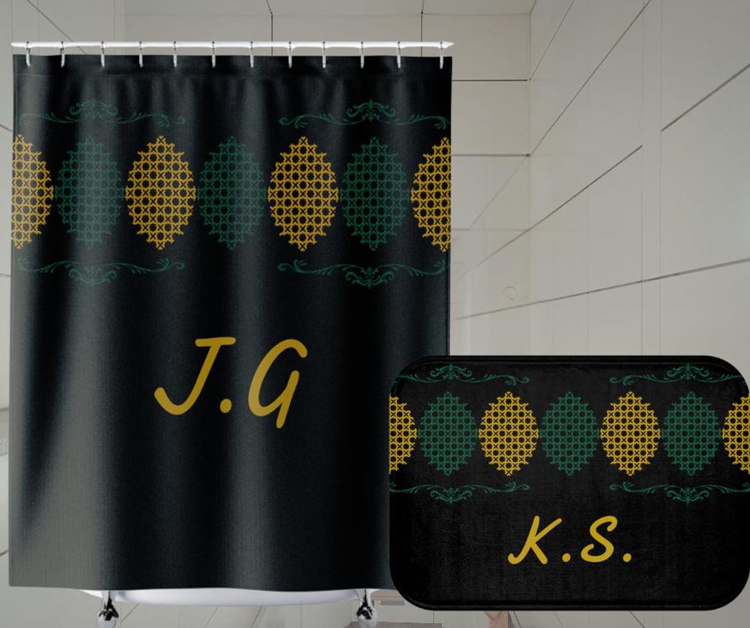 Monogrammed Bathroom Set: Personalized Shower Curtain and Memory Foam ...