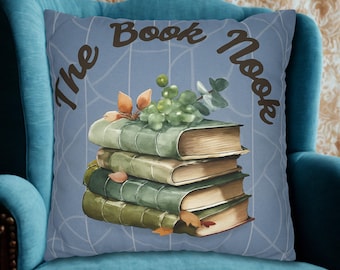Funda de almohada con libros vintage, almohada decorativa con motivos literarios