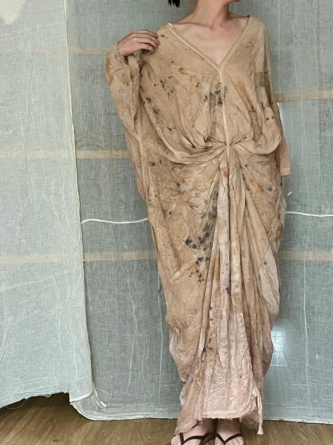 Hand Dyed Eco Pirnt Dress Nature Color Linen Dresses Zen - Etsy