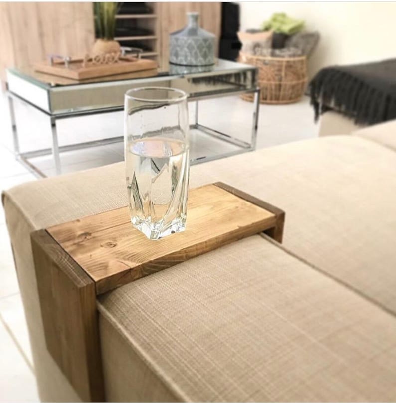 Sofa Arm Tray Cup Holder Rustic Wood Couple Gift Etsy