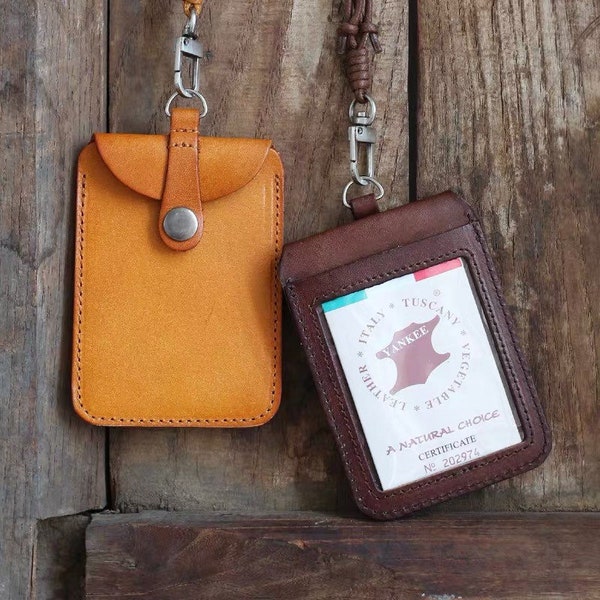 Personalizado - porta-identificação em couro, porta-crachá, cordão de couro com porta-identificação