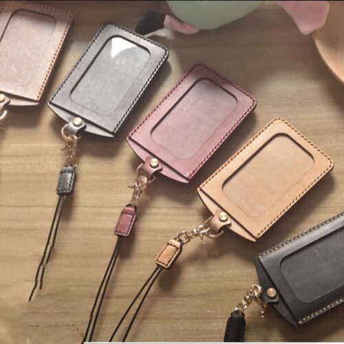 Id Card Holder Leather Lanyard