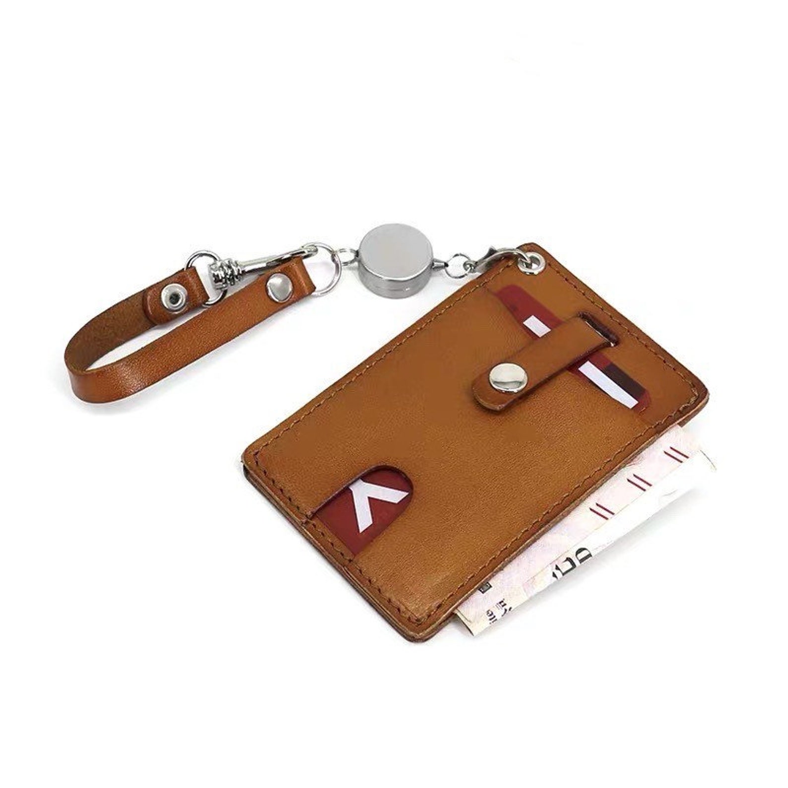 Retractable Leather ID Holder, Badge Holder, ID Holder Leather With 2