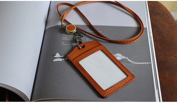 Leather ID Card Holder | ID Badge Holder Rustic Brown