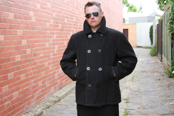 Vintage 1970s Charcoal Grey Peacoat / USN Peacoat