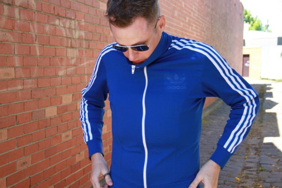 Vintage 1970s ADIDAS Royal Blue Track Top / Zip Sw