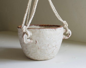 Hanging Ceramic Planter with Rope // handmade pottery pots for plants original coil-built ceramics art