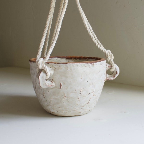 Hanging Ceramic Planter with Rope // handmade pottery pots for plants original coil-built ceramics art