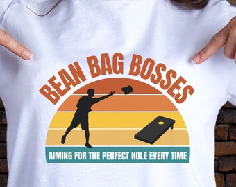Retro Vibe Cornhole Shirt, Bean Bag Bosses, Aiming For The Perfect Hole Everytime, gift for cornhole player