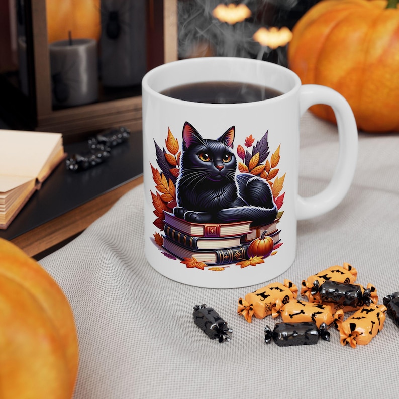 Autumn Vibes Black Cat Cozy Fall Mug - Perfect Gift for Cat Lovers, Fall Readers & Coffee Lovers Bild 1