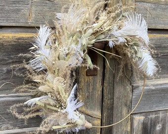 Dried Flower Wreath feather wreath for front door Spring decor Gift for mother flowers lovers decor