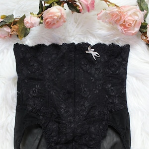 Vintage 80s 90s Oscar de la Renta Black Floral Lace Shape Wear Panties, High Waist, Hook & Eye Front Closure, Size X-Small/Small