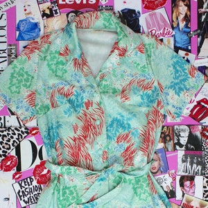 Vintage 60&#39;s 70&#39;s Tropical Colorful Dress, Boho Dress,Hippie Dress, Floral Dress,Butterfly Collar Dress, 60&#39;s casual Dress