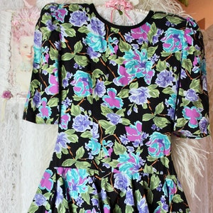 Vintage 80s 90s Windsor Fashions Floral Print Midi Dress, Drop Waist, Tiered Ruffles, Made in the USA, Size Small