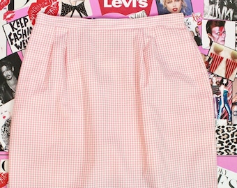 Vintage 70s 80s Pink Gingham Print Skirt, Union Label, Studio Collection Skirt, 2 Side Pockets, Size M/L