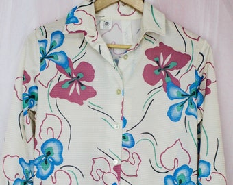 70's Floral Colorful Long Sleeve Blouse