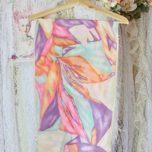 Vintage Classy Colorful Abstract Silk Long Scarf, 100% Silk, Made in Japan, Gifts