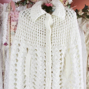 Vintage 70s Cream Handmade Crochet Cape by English Village