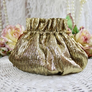 Vintage 70er 80er Jahre Gold Lame Metallic Abendtasche, Schultertasche, Goldmetallkette, Kiss-Lock-Verschluss, Cocktail-Abendtasche, Geschenkideen