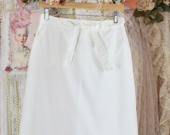 Falda midi envolvente blanca vintage de los años 90, faldas midi de primavera, 2 bolsillos delanteros, mezcla de poli/algodón, cintura 26"- 28"