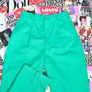 Vintage 80s Bend Over Levis Strauss Neon Green Trousers, Levi's High Rise, 2 Pockets, Waist Size 26"