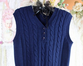 Vintage 80s Casual Corner Navy Blue Knit Sweater Vest, Preppy Vest, Vintage V-Neck Vest, 100% Acrylic, Size Medium