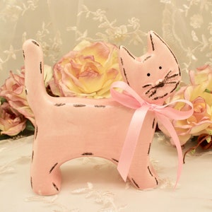 Pink Kitty Cat Ceramic Figurine, Pink Bow, Cat Figurines, Cat Lovers, Home Decor, Gift Ideas