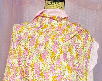 Vintage 70s Pink Floral Scarf, Scarves, Floral Hair Scarf, Handbag Scarf, VTG Beautiful Scarves