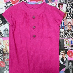Vintage 60&#39;s Hot Pink Bullocks Pasadena Victorian Room Dress, Party Dress, Classic Dress