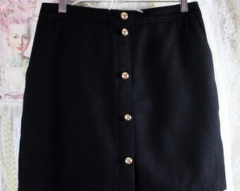 Jupe Mi-longue Vintage Ann Taylor - Taille 6 - Noir Uni En Triacétate - Pliés Sur Devant - Classique Et Élégante