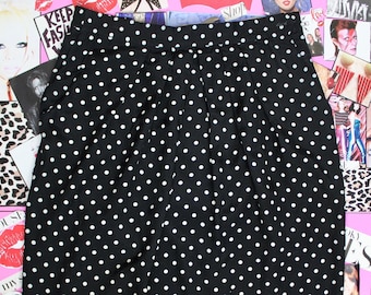 Vintage 90s Polka Dot Skirt, Black & White Polka Dot Skirt, Midi Skirt, 2 Front Side Pockets, Size Medium