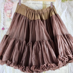 Vintage 70s 80s Chocolate Brown Ruffled Layered Petticoat, Petticoat Underskirt, VTG Sam&#39;s Petticoats, 100% Nylon, Made in the USA, Size M