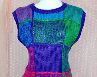 Vintage 90s Colorful Knit Sweater Vest, VTG Women's Sweater Vest, Fall Sweater Vest, Pullover Vest, Size Medium