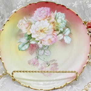 Vintage Lovely Bavaria Hand Painted Floral Dessert Plate, Cabbage Rose Plates, Scalloped Edges, Gold Trims, Home Decor, Gift Ideas