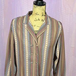 Vintage 70s Women&#39;s HaberDasher Print Blouse,1970s HaberDasher Brand, Beautiful 70s Career Blouse, Size Medium